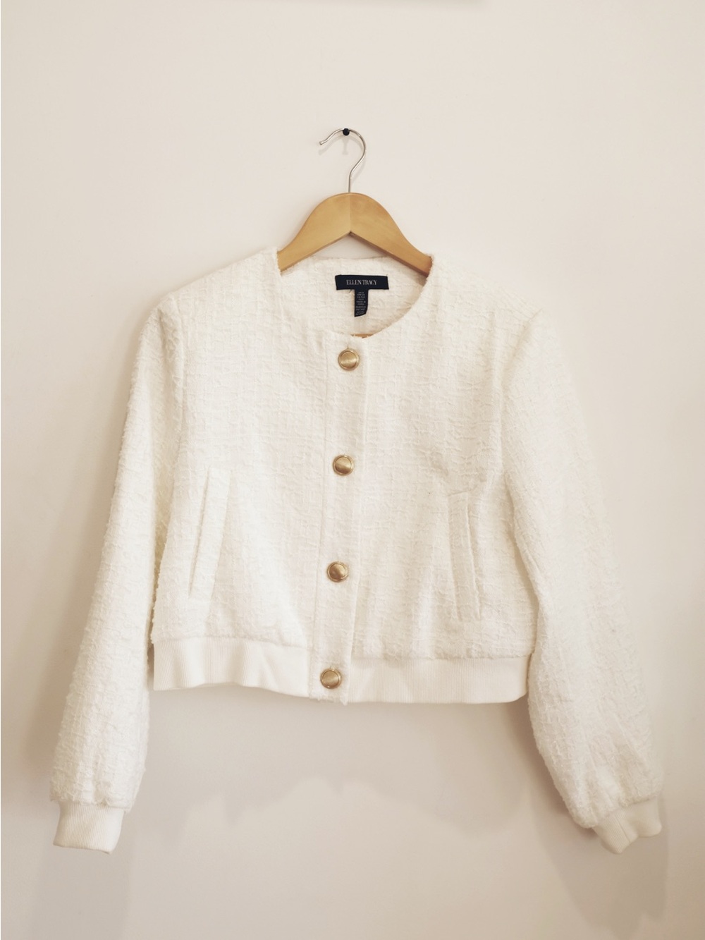 Ellen Tracy Cream Bouclé Jacket with Gold Buttons